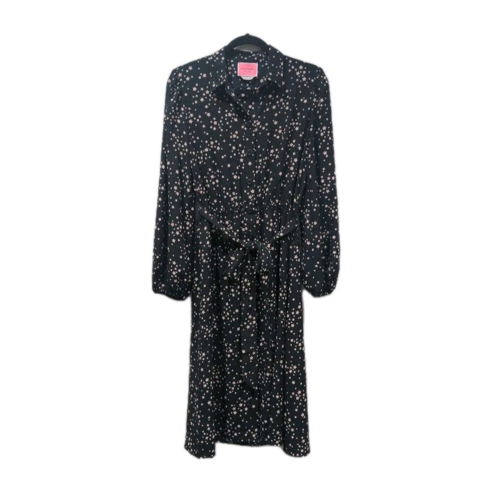 Kate Spade Womens Scattered Stars Print LS Shirt Dress Size 6 Black Tie Waist